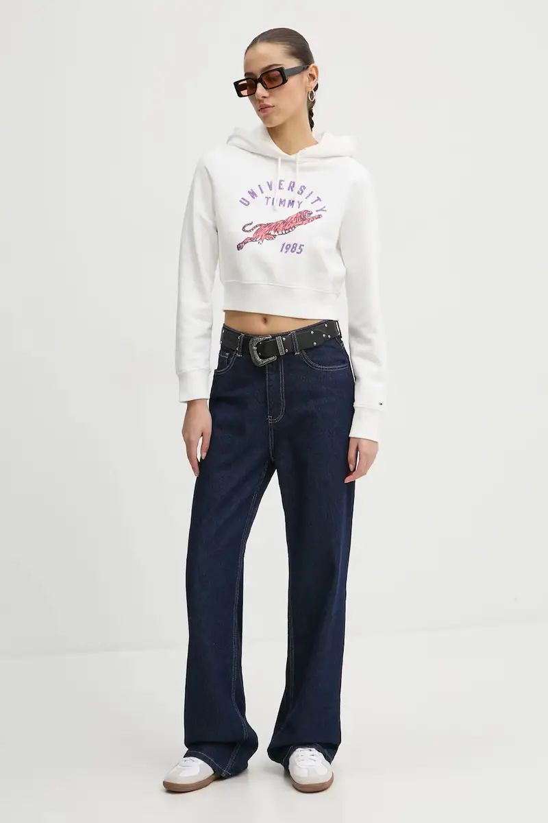 felpa in cotone donna colore bianco con cappuccio DW0DW20171 miniatura 2