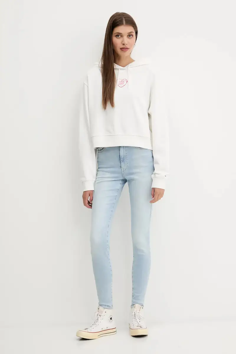 felpa in cotone donna colore bianco con cappuccio DW0DW21408 miniatura 2