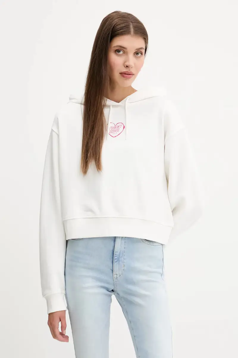 felpa in cotone donna colore bianco con cappuccio DW0DW21408 miniatura 3