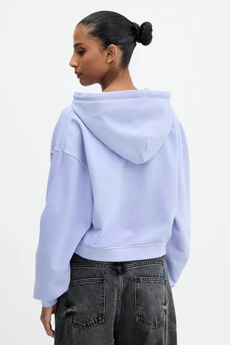 felpa in cotone donna colore blu con cappuccio con applicazione DW0DW21598 miniatura 3