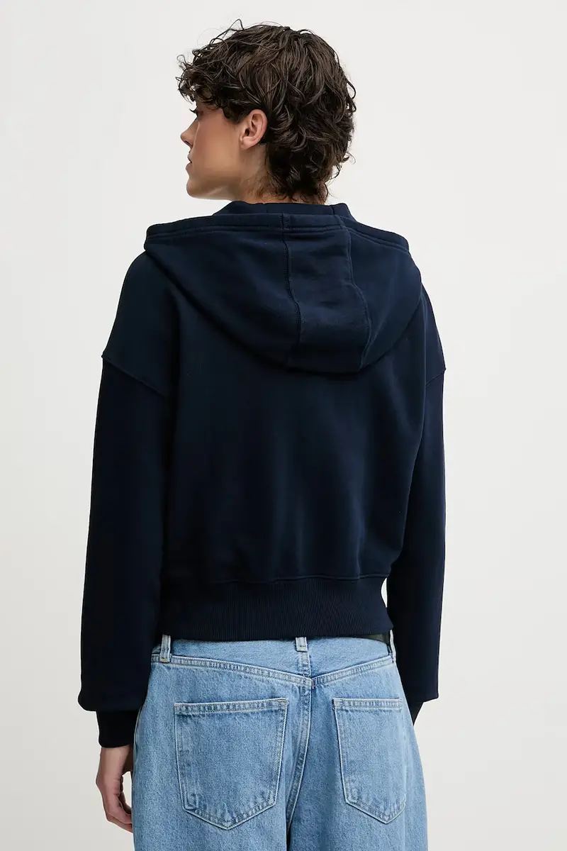 felpa in cotone donna colore blu navy con cappuccio con applicazione DW0DW21147 miniatura 2