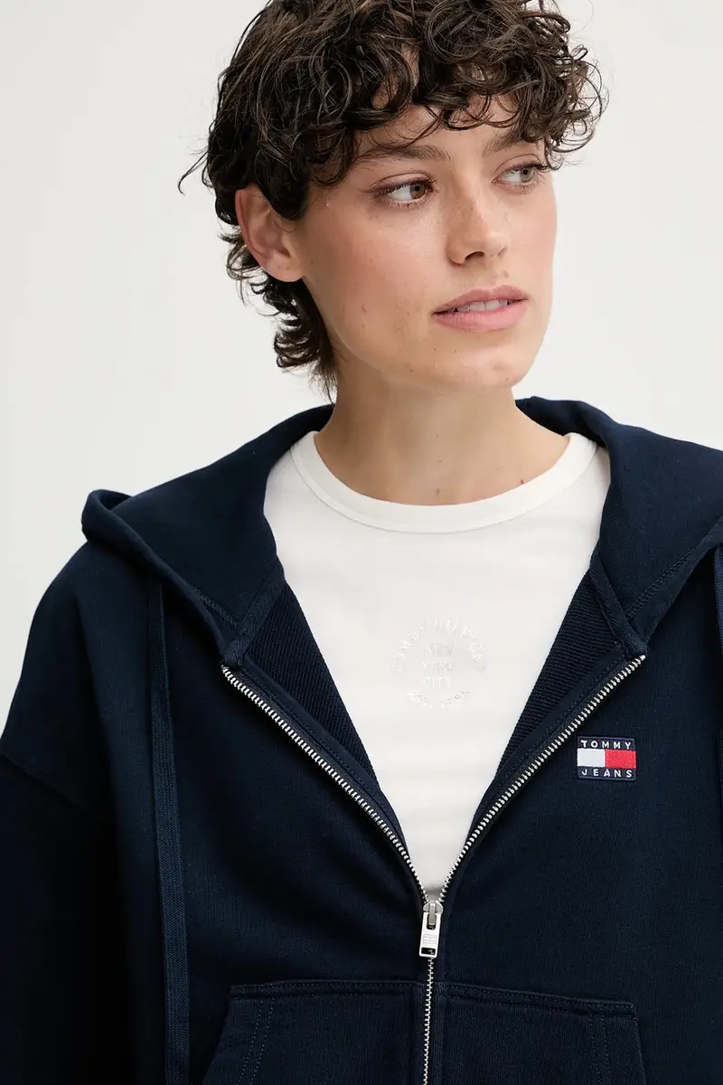 felpa in cotone donna colore blu navy con cappuccio con applicazione DW0DW21147 miniatura 3