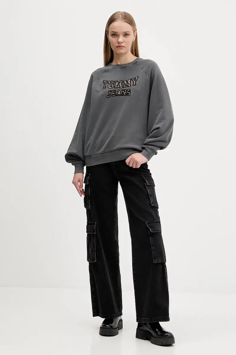 felpa in cotone donna colore grigio con applicazione DW0DW21959 miniatura 2