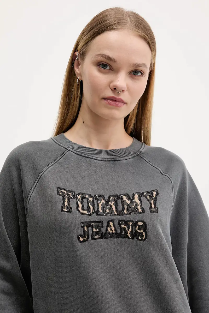 felpa in cotone donna colore grigio con applicazione DW0DW21959 miniatura 4