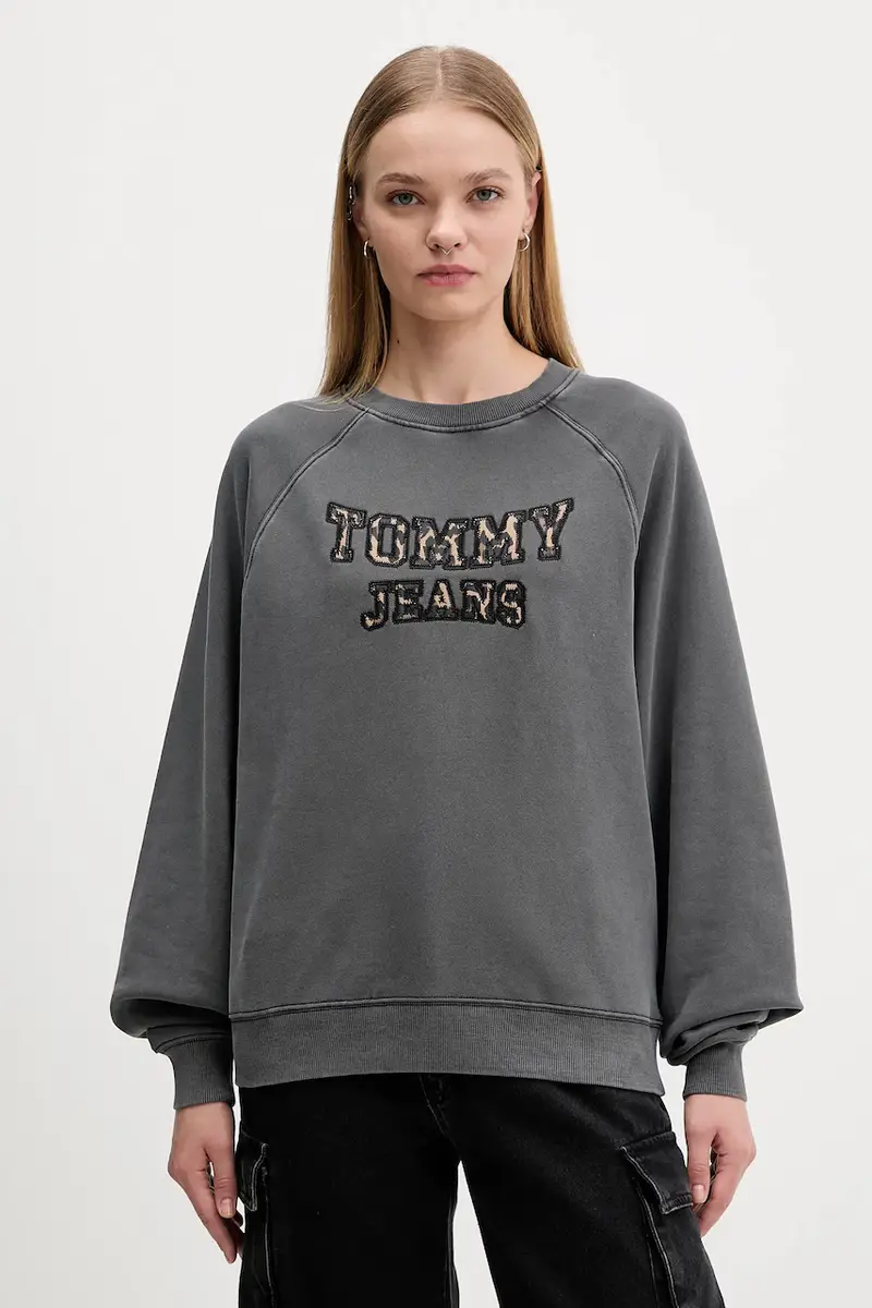 felpa in cotone donna colore grigio con applicazione DW0DW21959