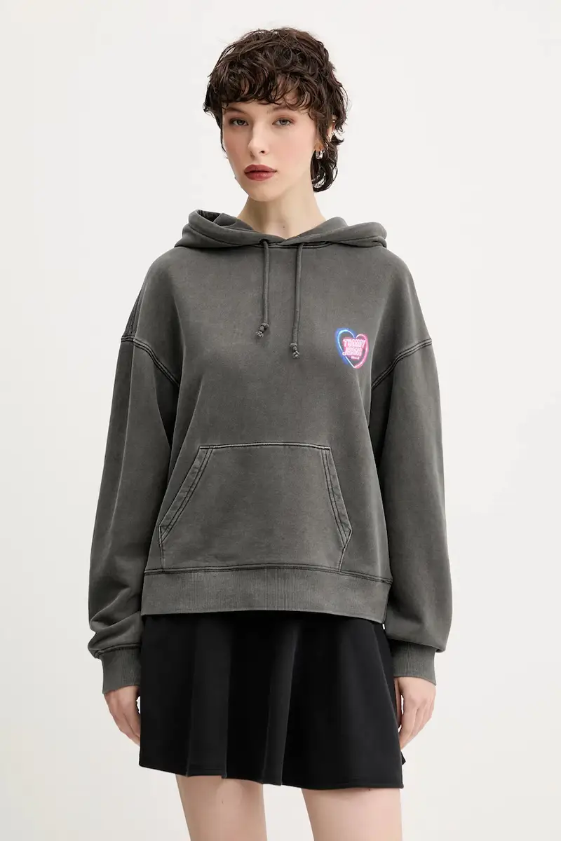 felpa in cotone donna colore grigio con cappuccio DW0DW20945 miniatura 3