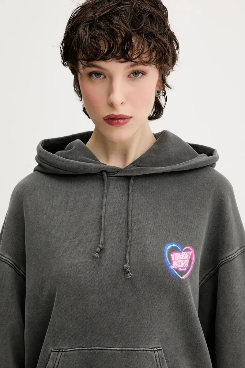 felpa in cotone donna colore grigio con cappuccio DW0DW20945 miniatura 4