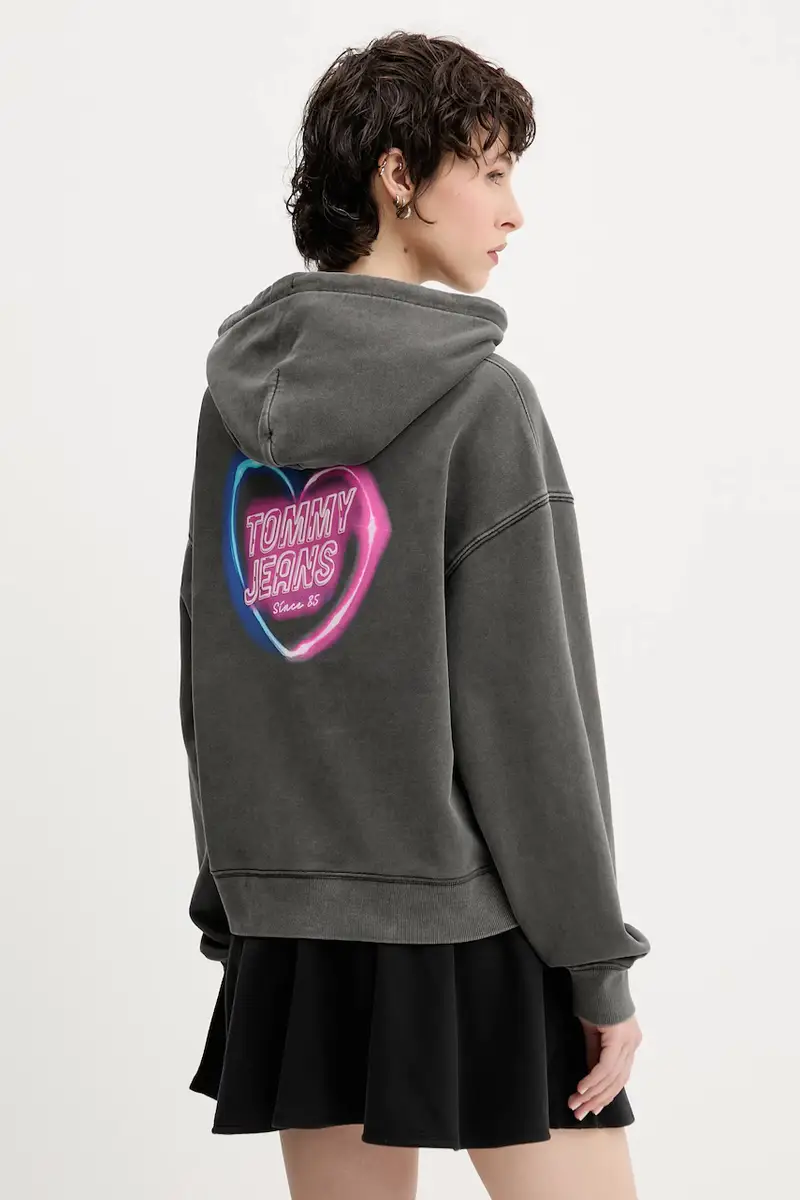 felpa in cotone donna colore grigio con cappuccio DW0DW20945