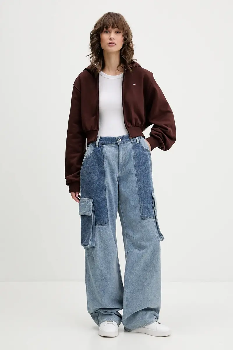 felpa in cotone donna colore marrone con cappuccio DW0DW21590 miniatura 2