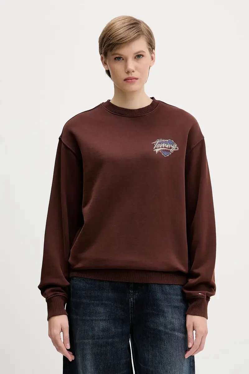 felpa in cotone donna colore marrone DW0DW21602 miniatura 3