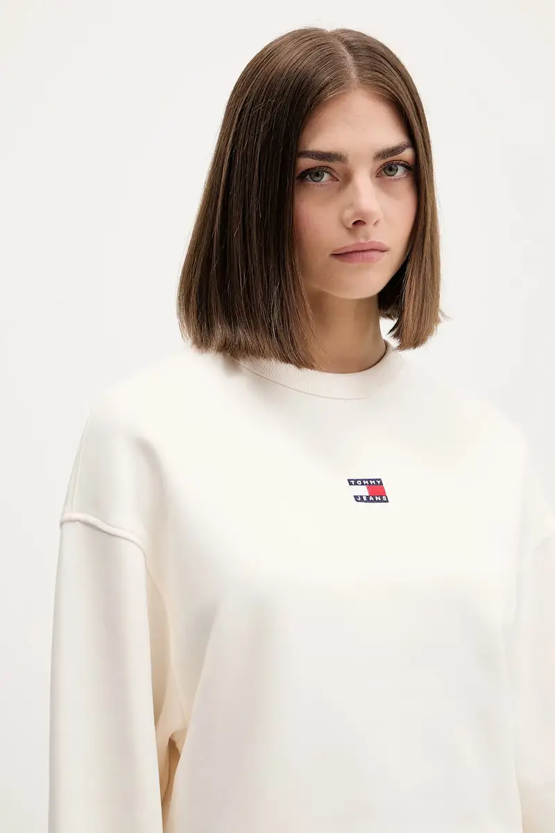 felpa in cotone donna colore nero con applicazione DW0DW17325 Beige miniatura 4