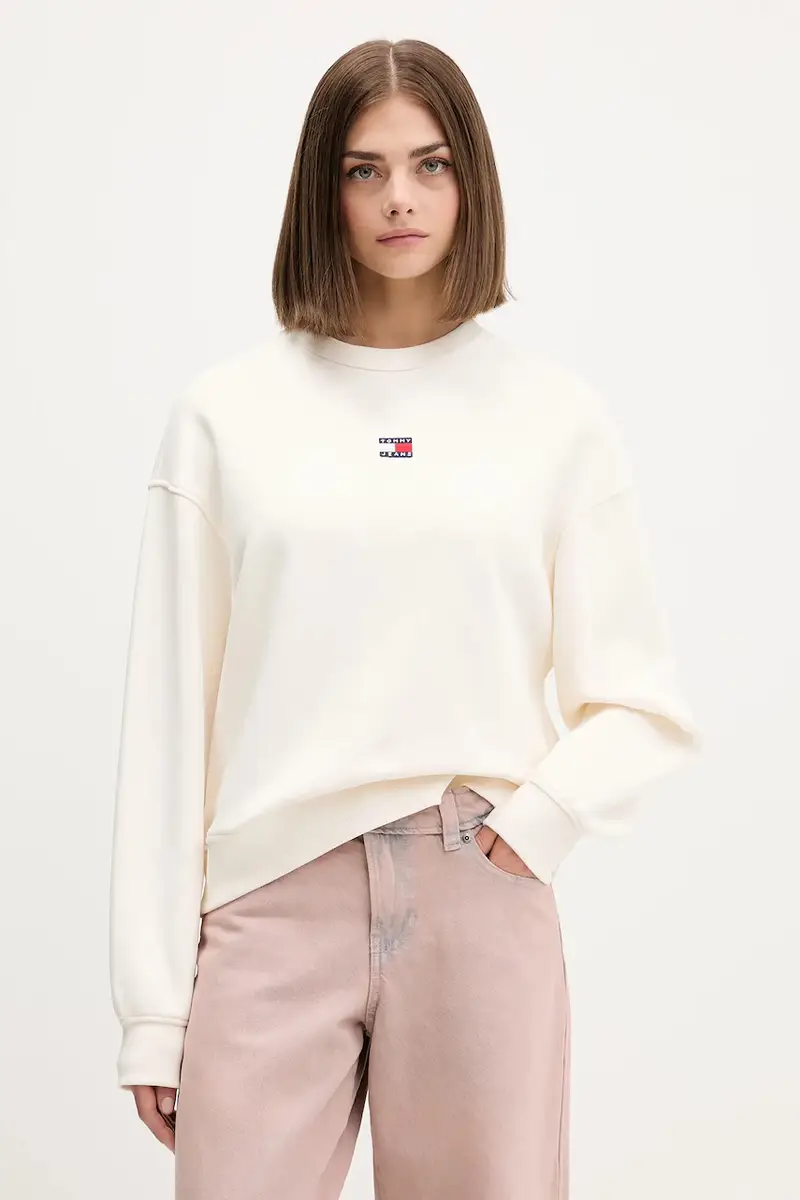 felpa in cotone donna colore nero con applicazione DW0DW17325 Beige