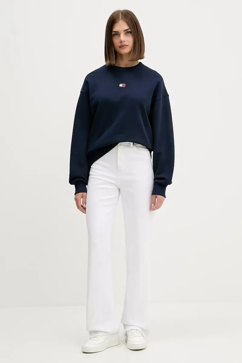 felpa in cotone donna colore nero con applicazione DW0DW17325 Blu navy miniatura 2