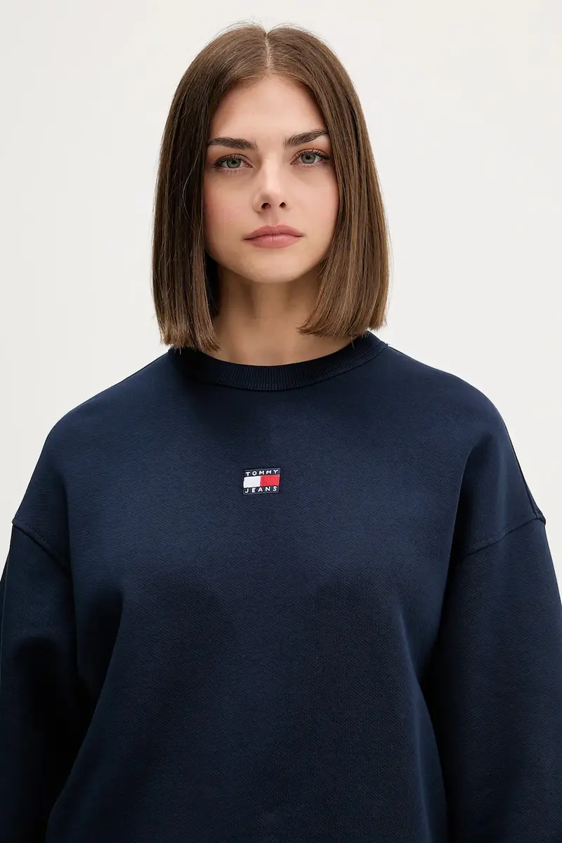 felpa in cotone donna colore nero con applicazione DW0DW17325 Blu navy miniatura 4