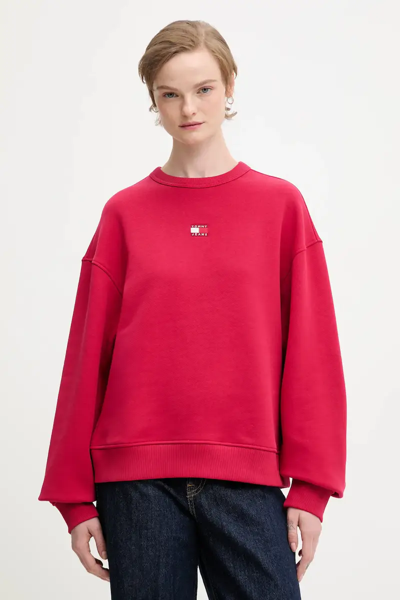 felpa in cotone donna colore nero con applicazione DW0DW17325 Rosa