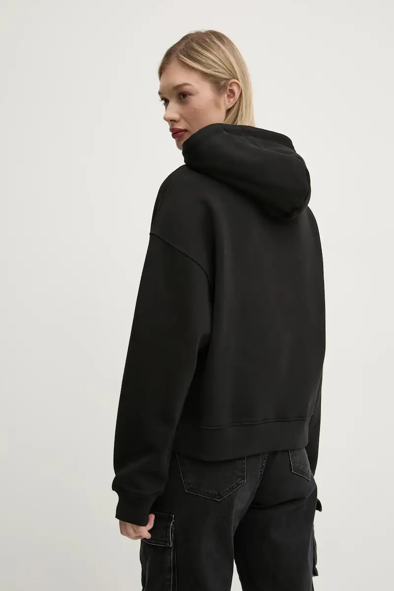 felpa in cotone donna colore nero con cappuccio con applicazione DW0DW19414 miniatura 3