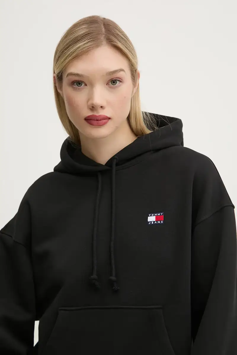 felpa in cotone donna colore nero con cappuccio con applicazione DW0DW19414 miniatura 4