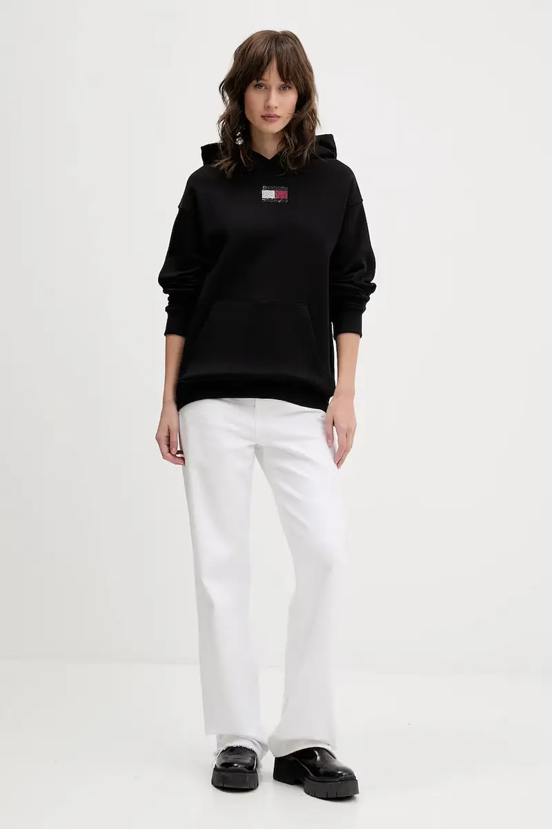 felpa in cotone donna colore nero con cappuccio con applicazione DW0DW21605 miniatura 2