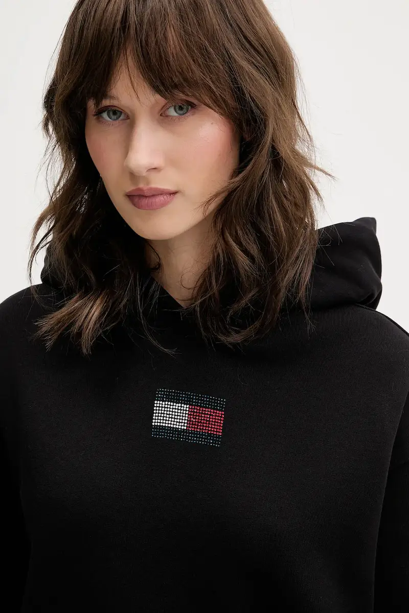 felpa in cotone donna colore nero con cappuccio con applicazione DW0DW21605 miniatura 4