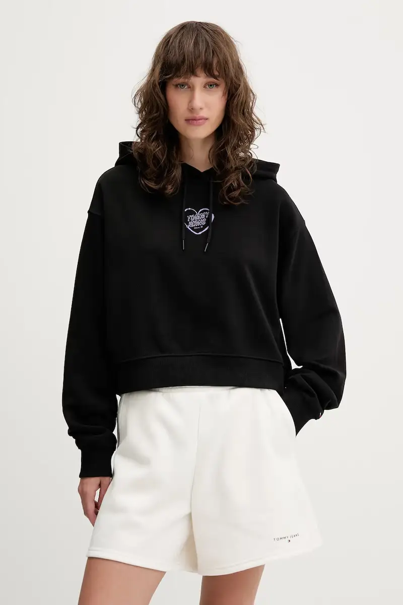 felpa in cotone donna colore nero con cappuccio DW0DW21408