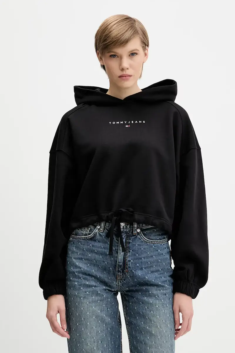 felpa in cotone donna colore nero con cappuccio DW0DW21607