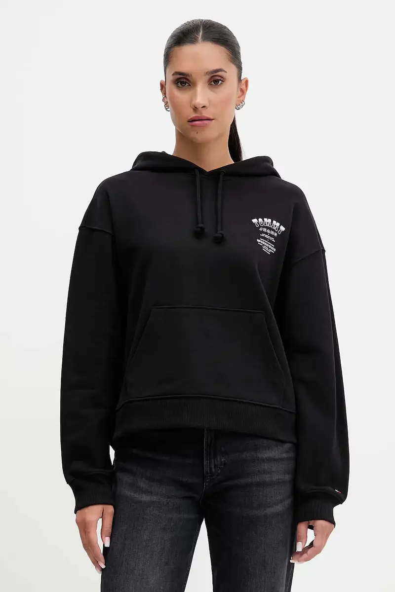 felpa in cotone donna colore nero con cappuccio DW0DW21785