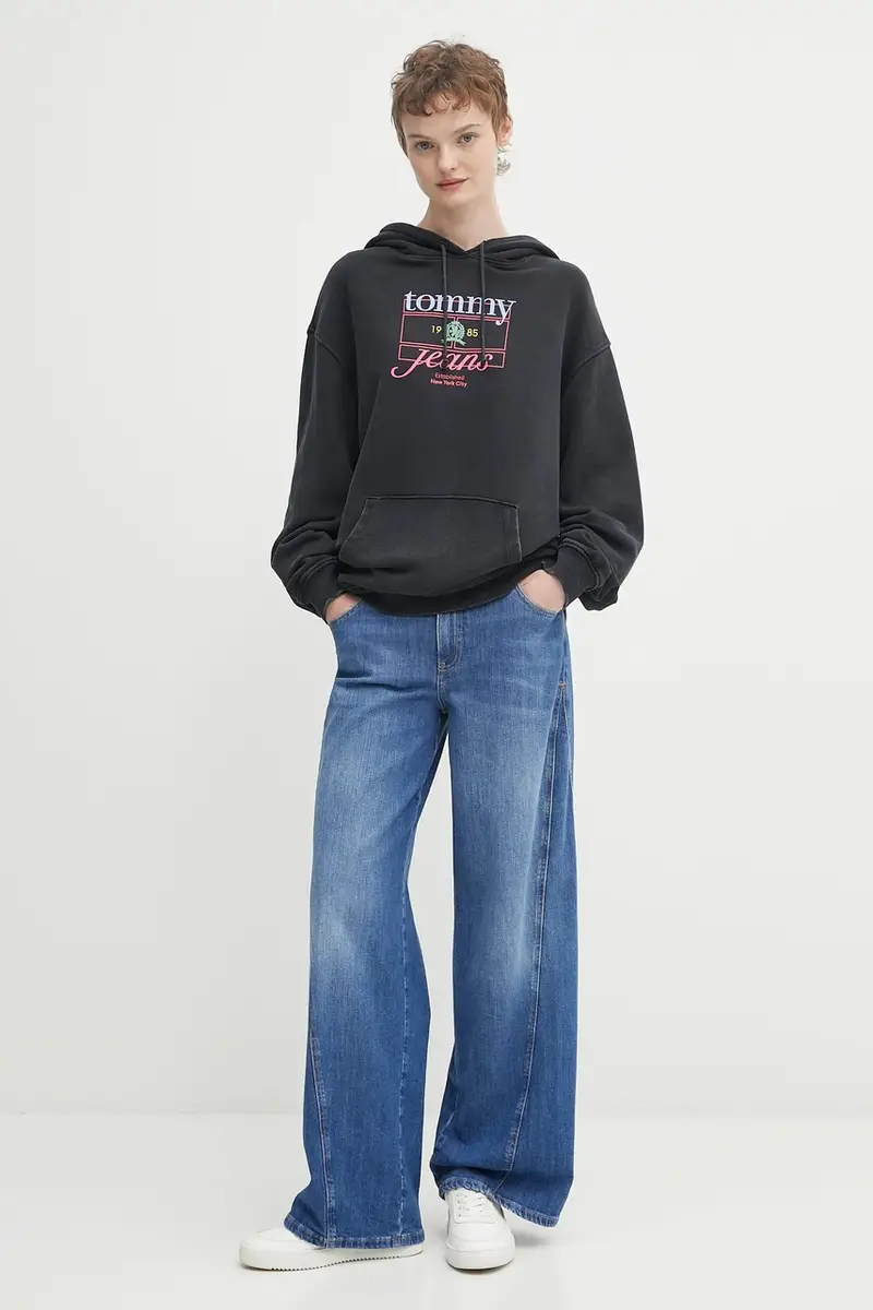 felpa in cotone donna colore nero con cappuccio DW0DW22169 miniatura 2