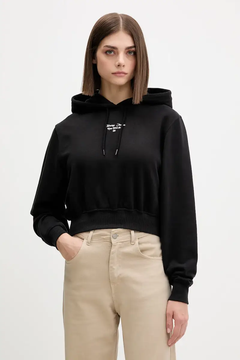 felpa in cotone donna colore nero con cappuccio DW0DW22170