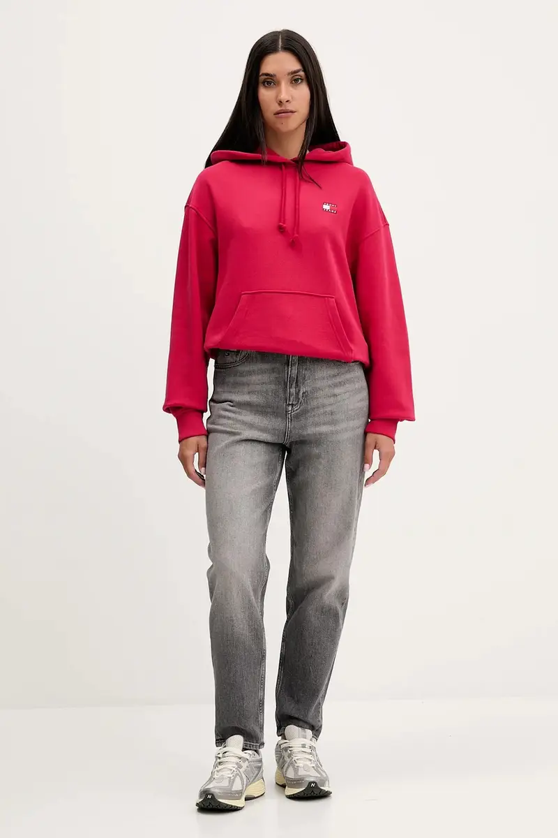 felpa in cotone donna colore rosa con cappuccio con applicazione DW0DW19414 miniatura 2