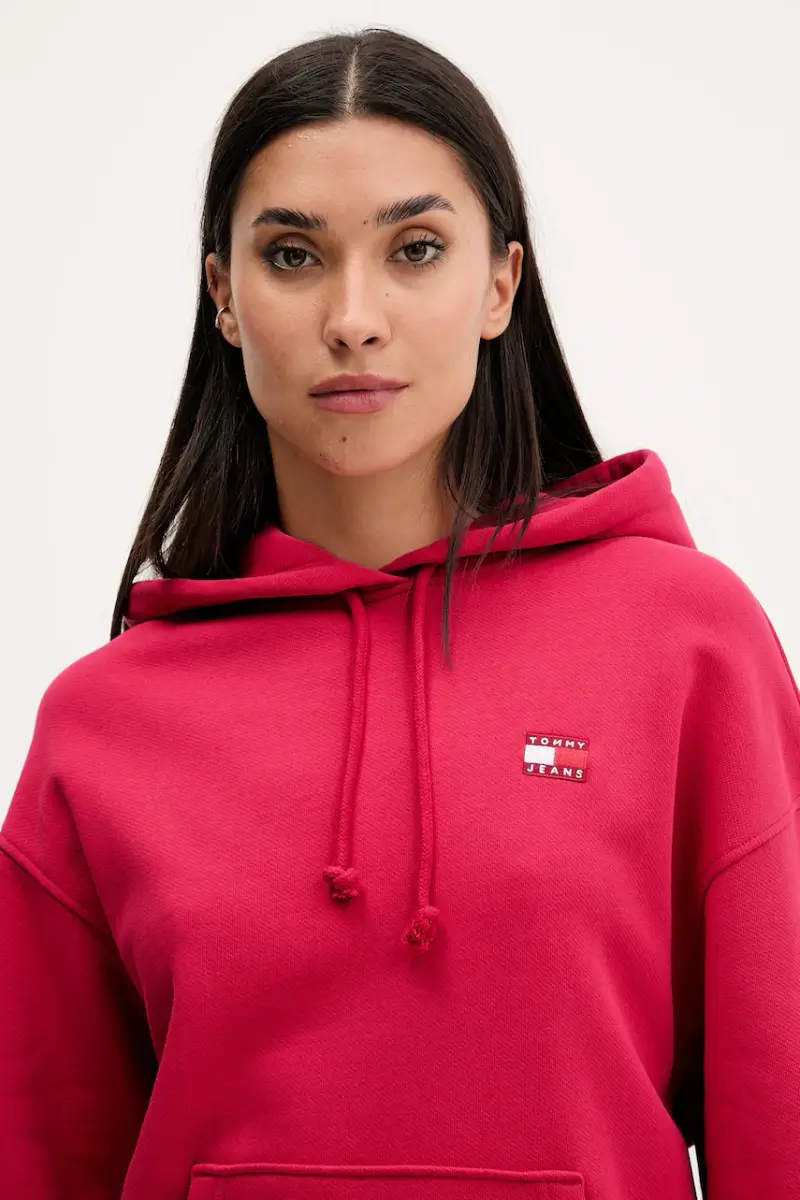 felpa in cotone donna colore rosa con cappuccio con applicazione DW0DW19414 miniatura 4