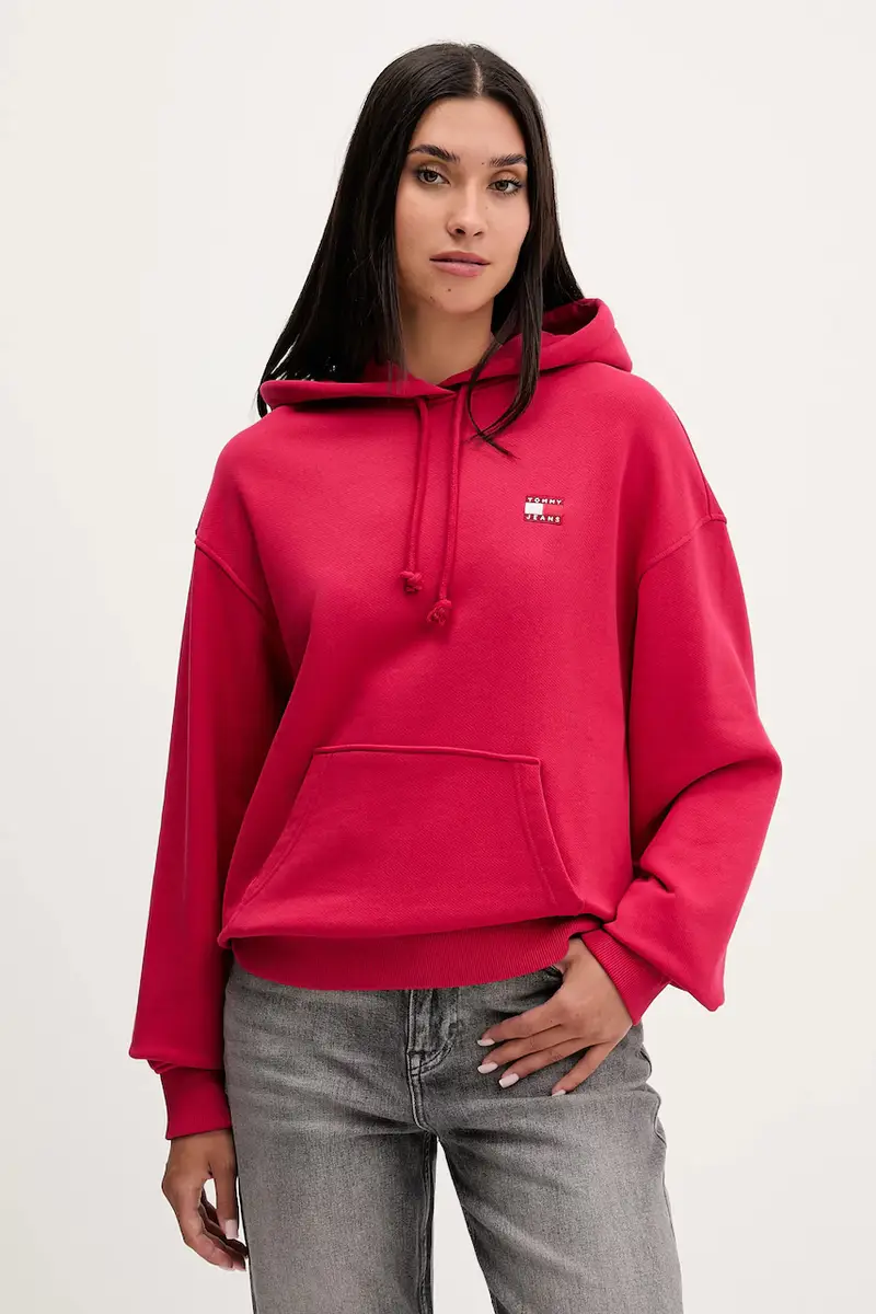 felpa in cotone donna colore rosa con cappuccio con applicazione DW0DW19414