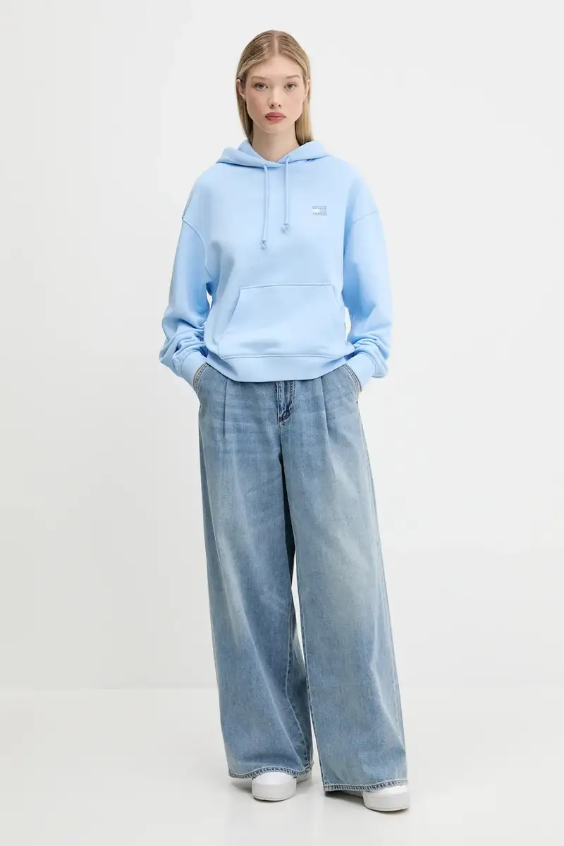 felpa in cotone donna colore rosa con cappuccio con applicazione DW0DW19414 Blu miniatura 2