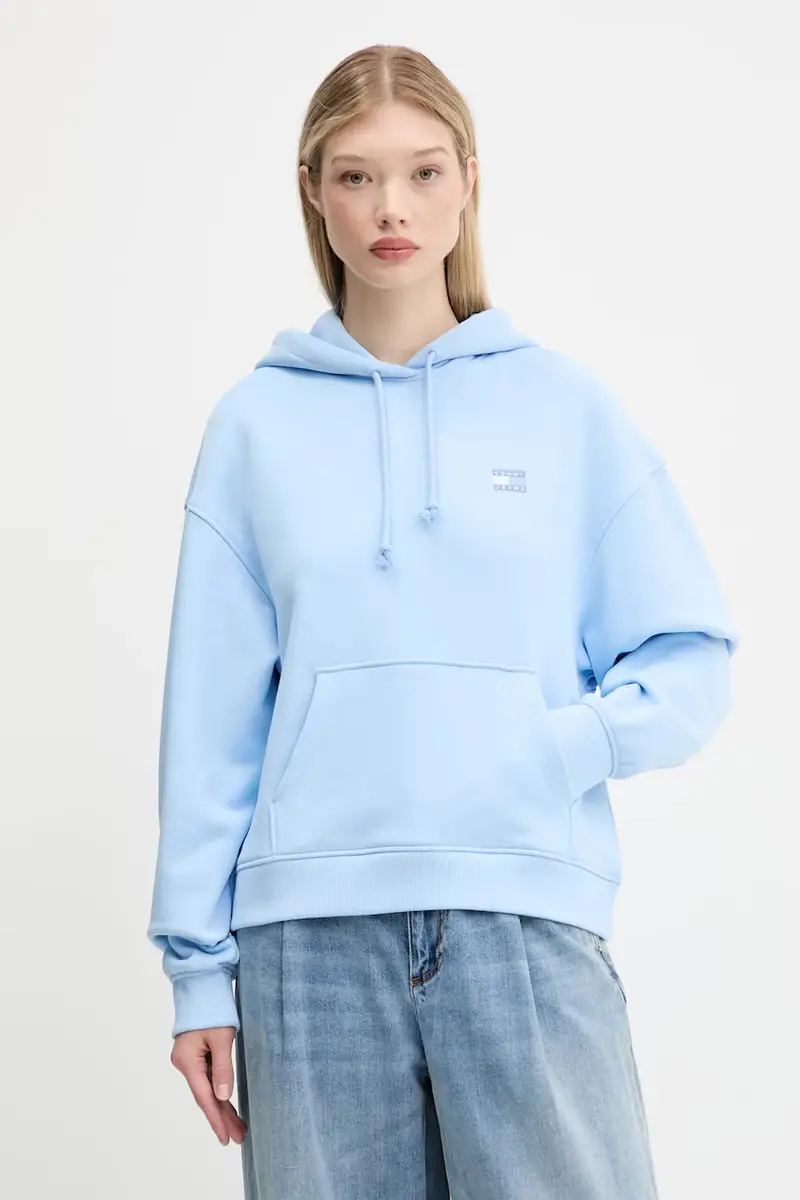 felpa in cotone donna colore rosa con cappuccio con applicazione DW0DW19414 Blu