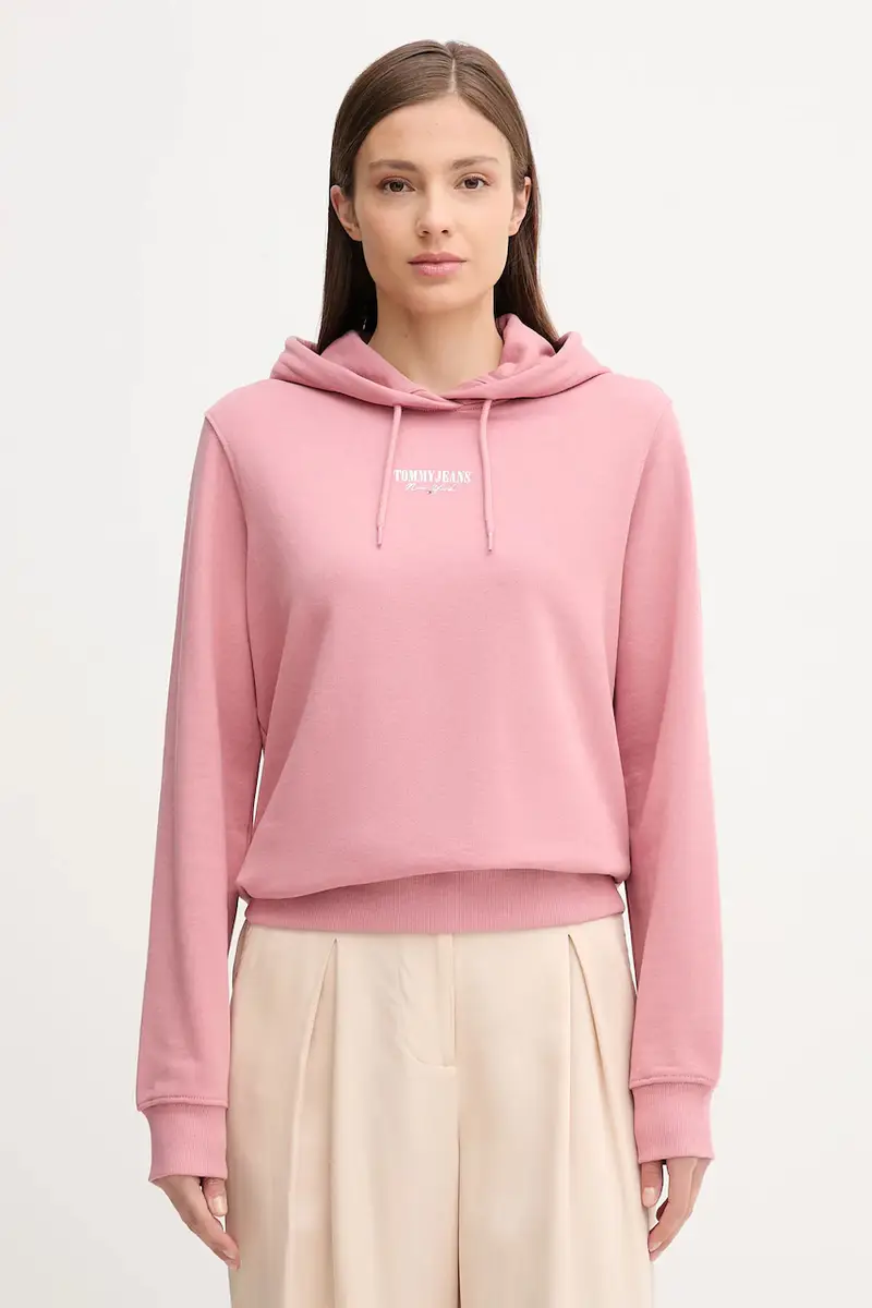 felpa in cotone donna colore rosa con cappuccio DW0DW20943