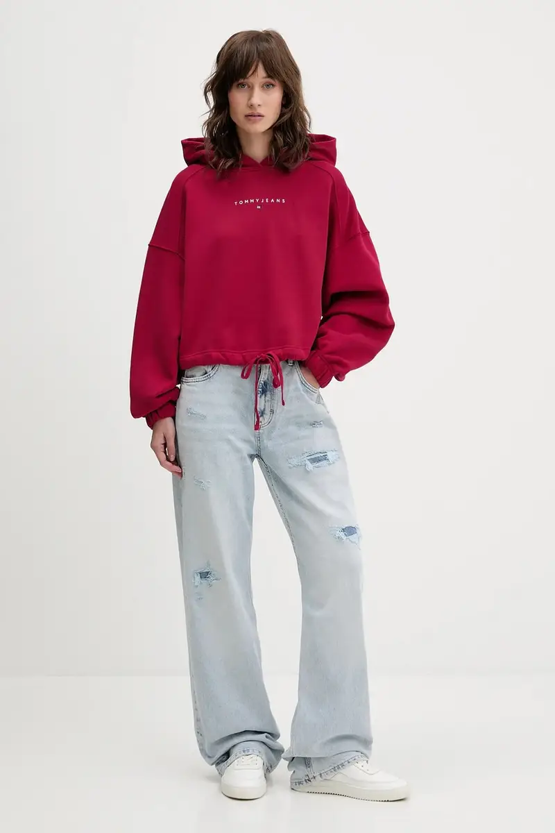 felpa in cotone donna colore rosa con cappuccio DW0DW21607 miniatura 2