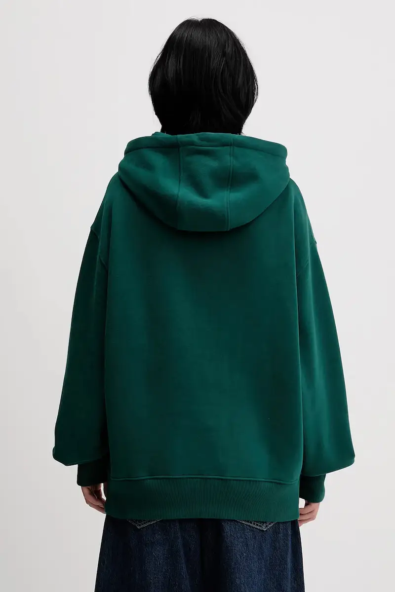 felpa in cotone donna colore verde con cappuccio con applicazione DN0DN00099 miniatura 3