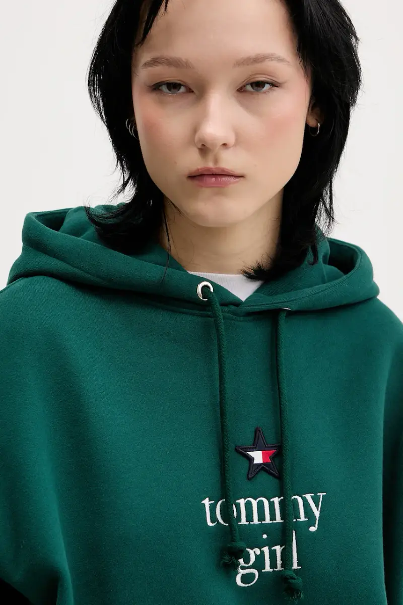 felpa in cotone donna colore verde con cappuccio con applicazione DN0DN00099 miniatura 4