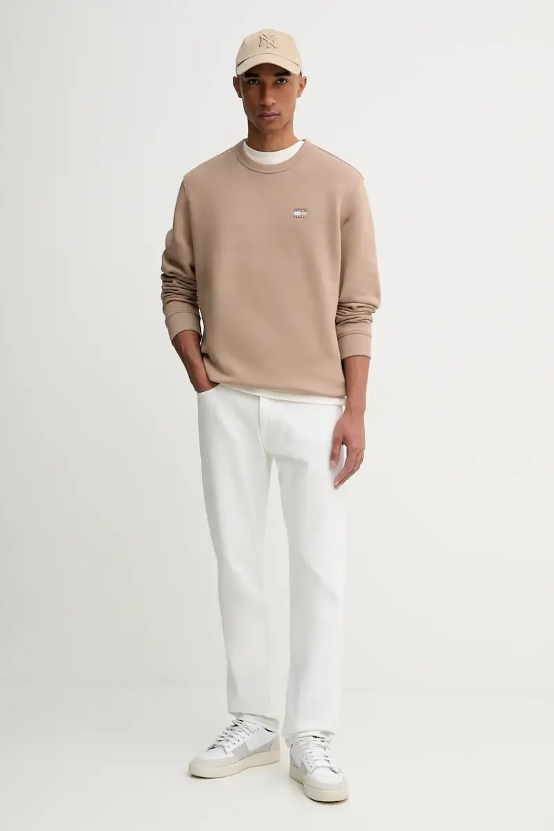 felpa in cotone uomo colore marrone con applicazione DM0DM20660 Beige miniatura 2