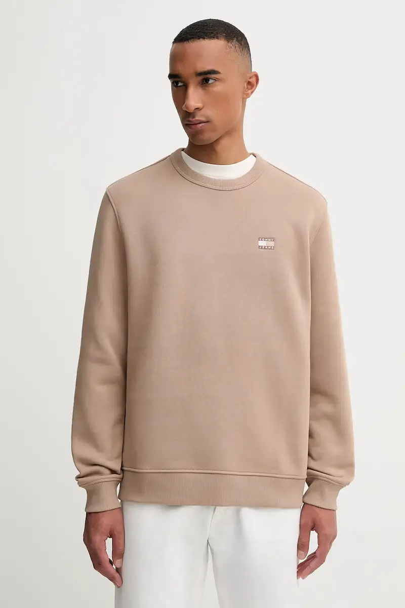 felpa in cotone uomo colore marrone con applicazione DM0DM20660 Beige