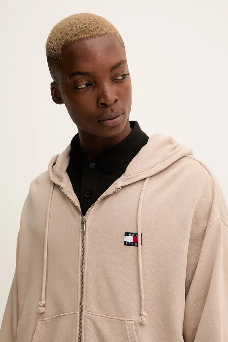 felpa in cotone uomo colore marrone con cappuccio con applicazione DM0DM22080 Beige miniatura 4