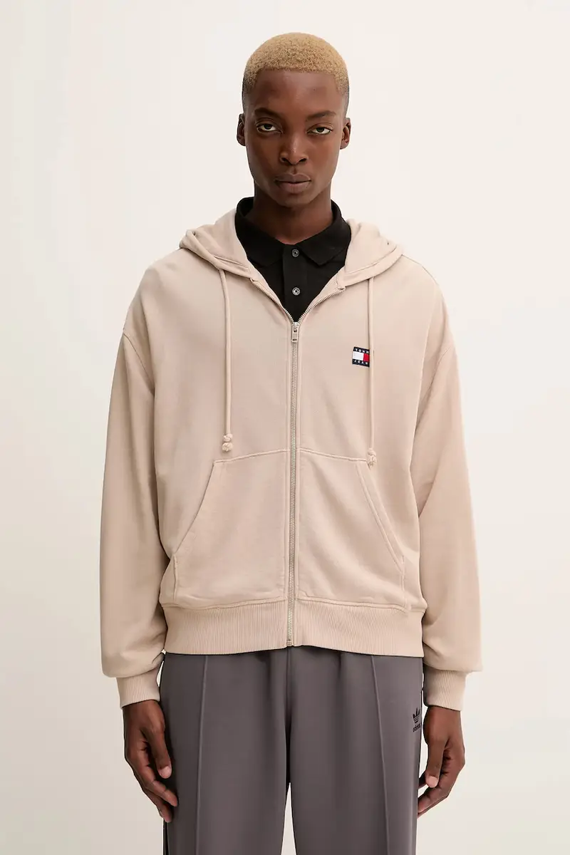 felpa in cotone uomo colore marrone con cappuccio con applicazione DM0DM22080 Beige