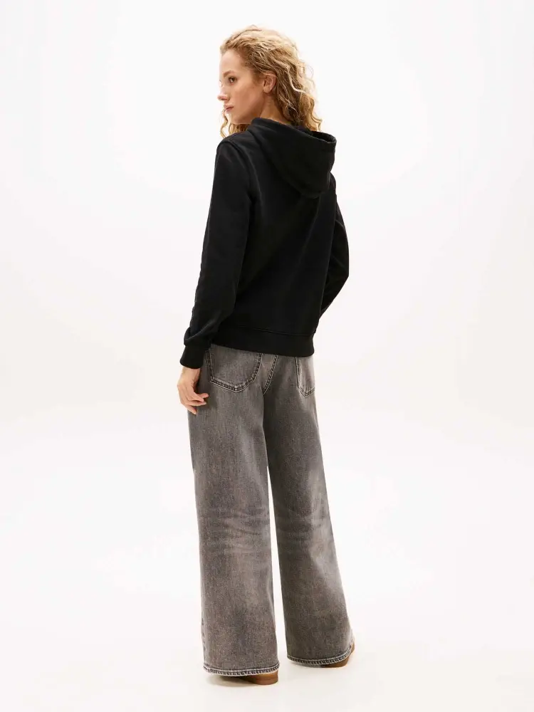 felpa nera donna in cotone con cappuccio logo sul davanti miniatura 3