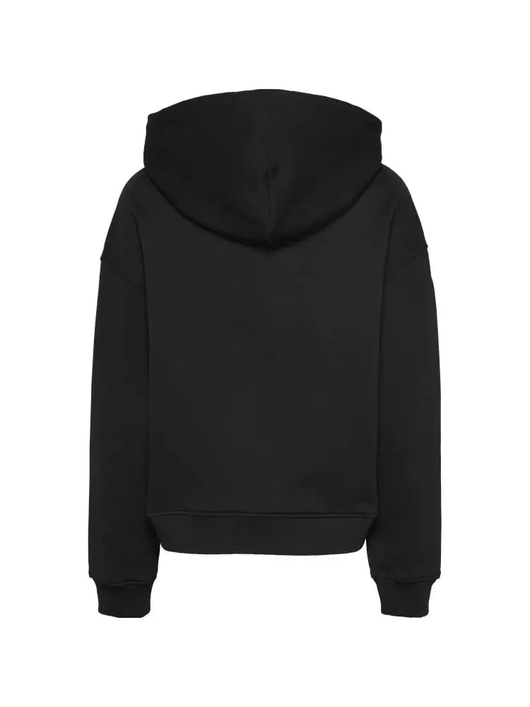 felpa nera donna in cotone con cappuccio logo sul petto miniatura 2