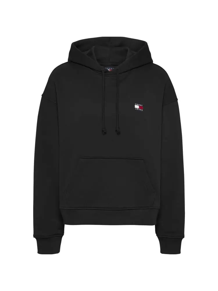 felpa nera donna in cotone con cappuccio logo sul petto