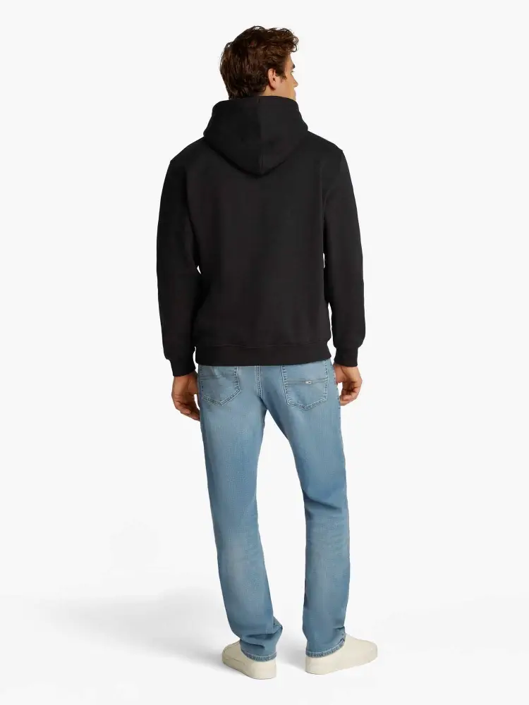 felpa nera uomo in cotone con cappuccio logo sul davanti miniatura 3