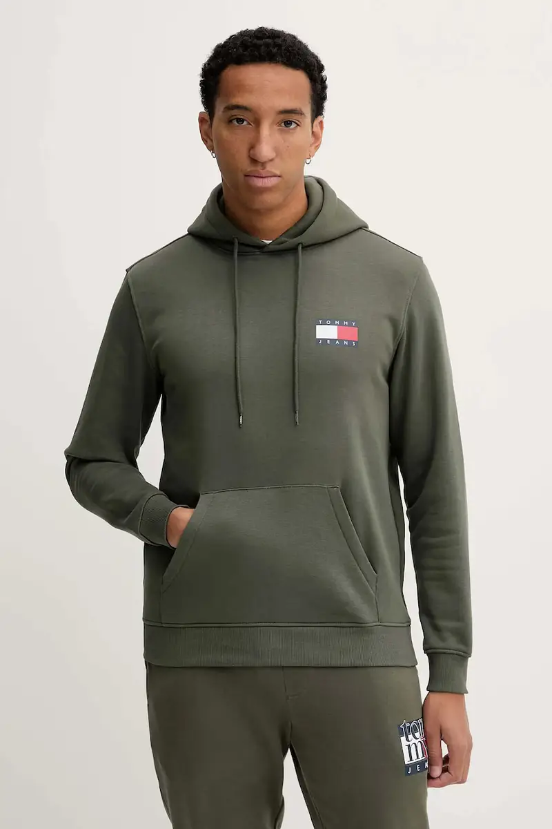 felpa uomo colore verde con cappuccio con applicazione DM0DM20738