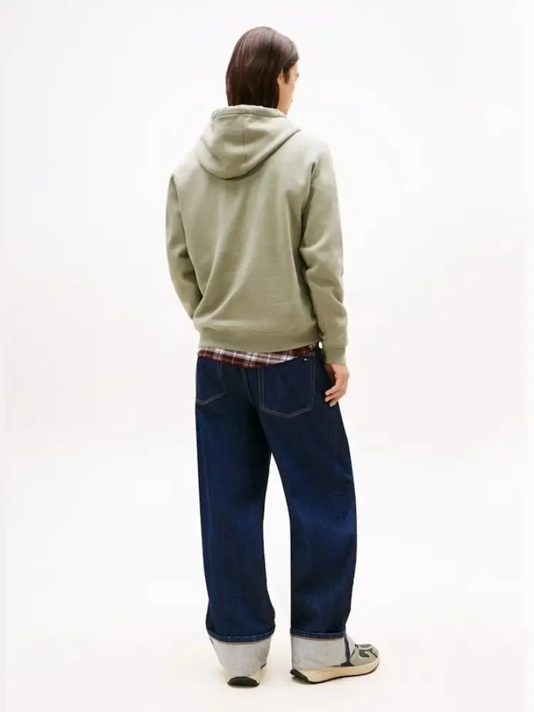 felpa verde militare uomo in cotone con cappuccio logo sul davanti miniatura 2