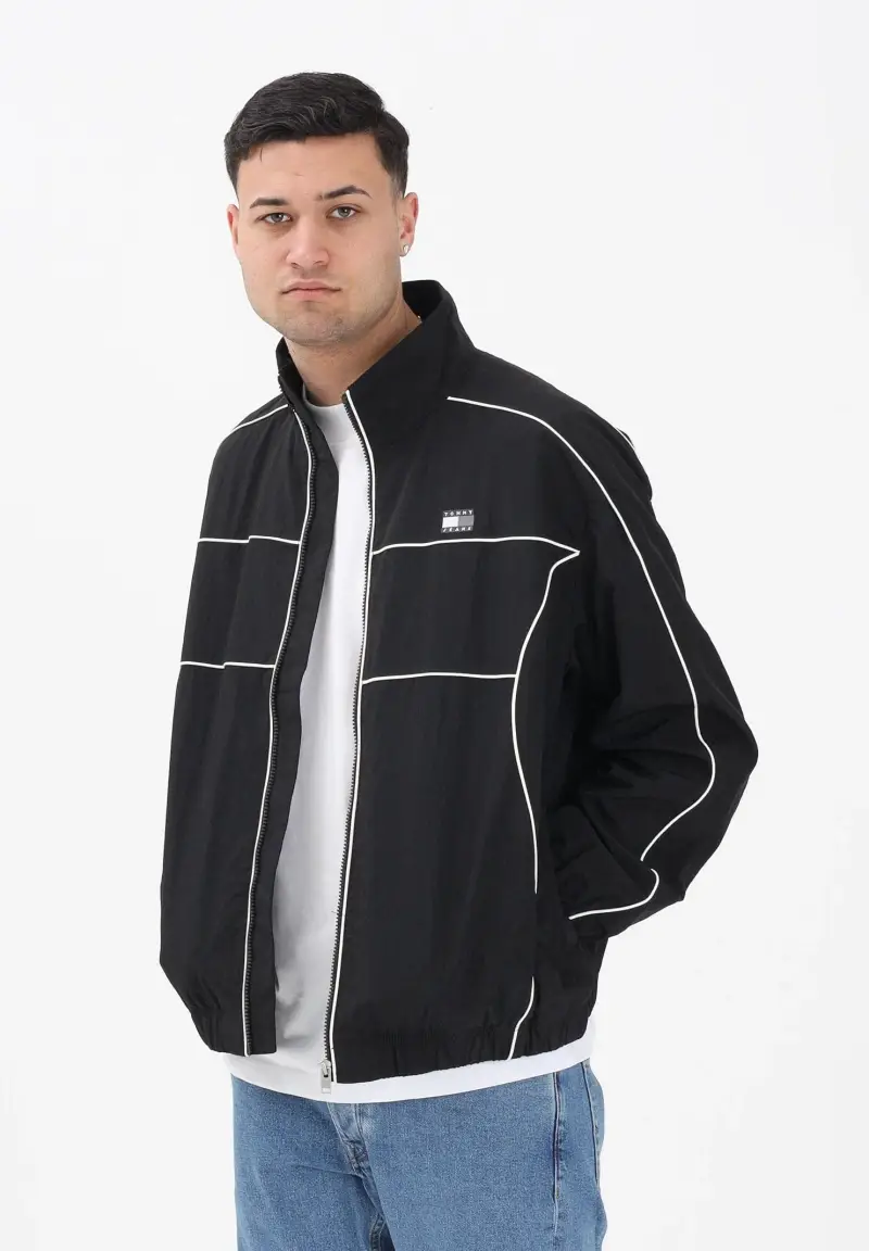 Giacca a vento nera da uomo con logo miniatura 2