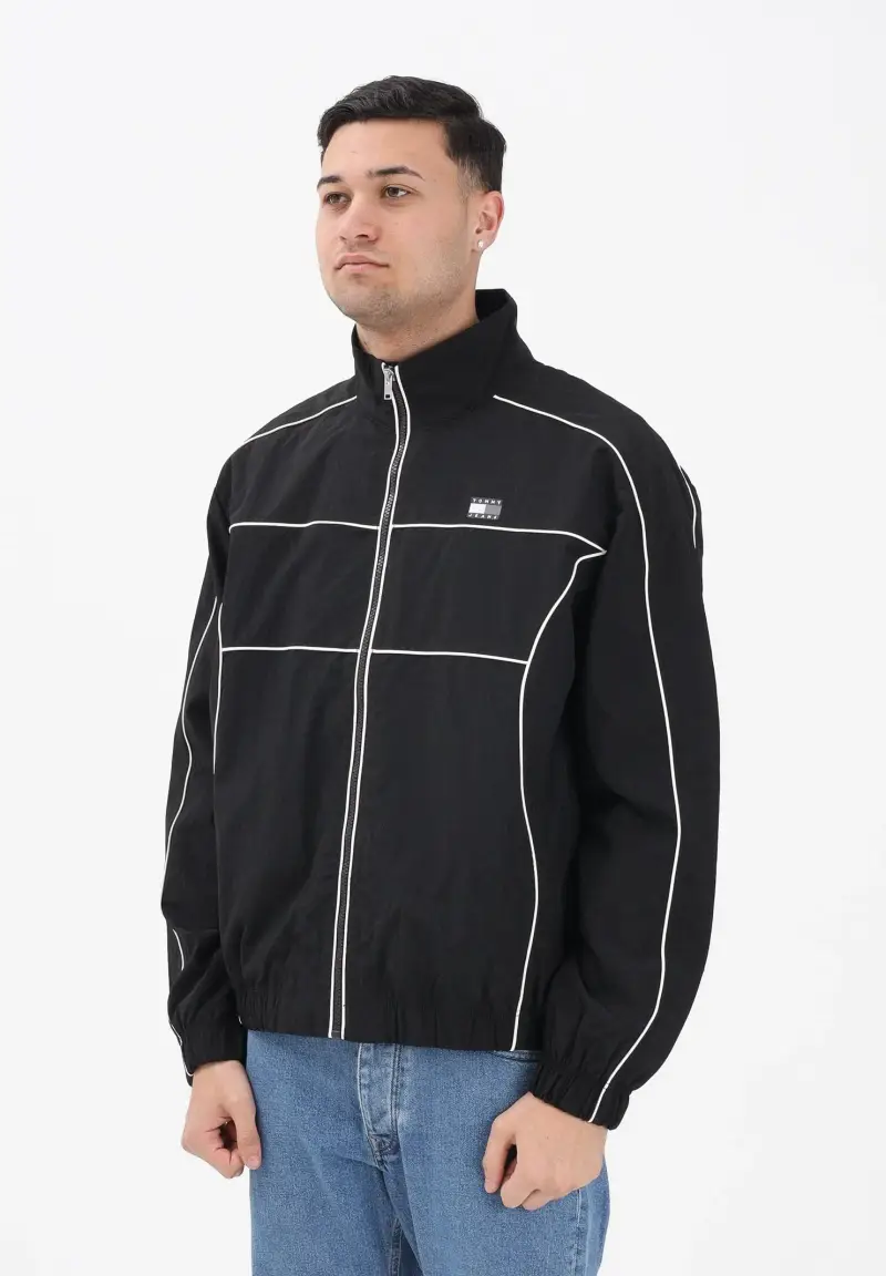 Giacca a vento nera da uomo con logo