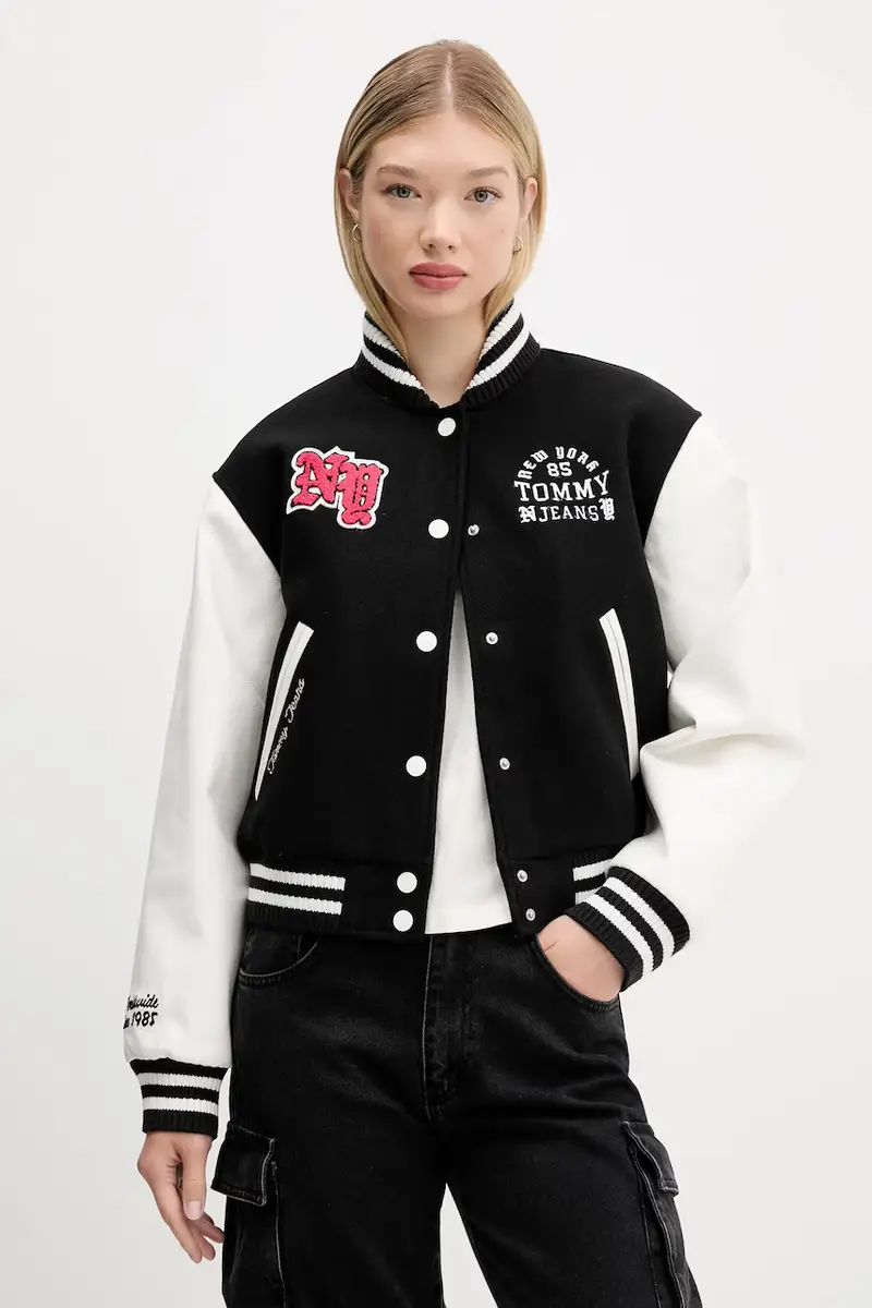 giacca bomber con lana colore nero DW0DW21628 miniatura 3